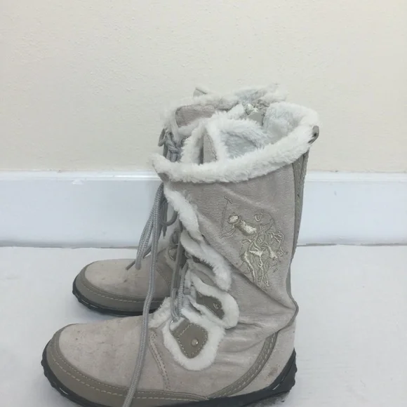 U.S. Polo Assoc Womens Faux Suede & Faux Lined Fur Lace Up Gray Boots - Picture 5 of 12